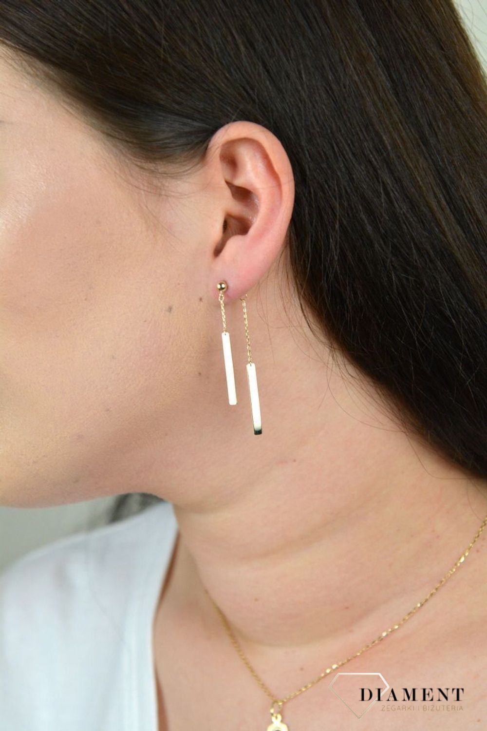 Złote kolczyki wiszące blaszki na łańcuszku KL 6873.jpg